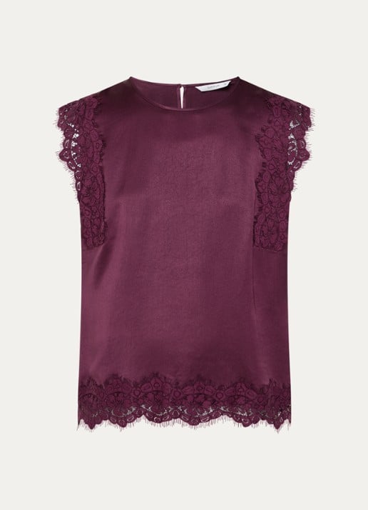 Summum Top van satijn met details van kant - voorkant 3 aubergine