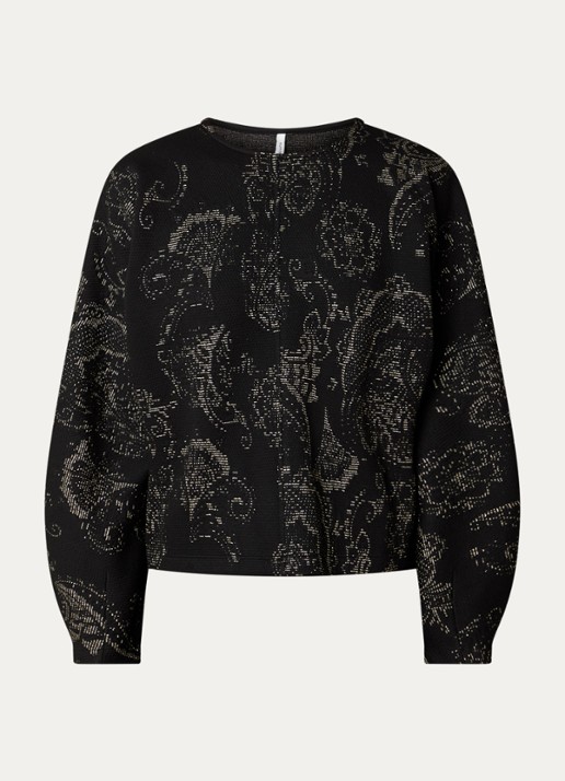 Summum Trui van jersey met jacquard dessin en lurex - voorkant zwart