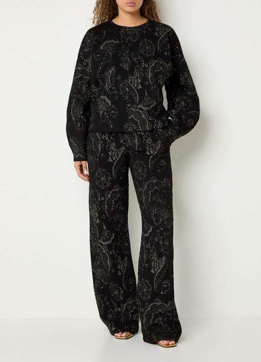 Summum Trui van jersey met jacquard dessin en lurex - voorkant 2 zwart