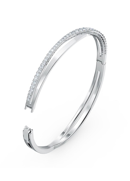 Swarovski Rows bangle met kristal - voorkant 3 zilver