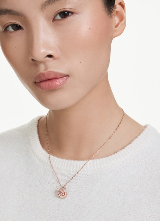 Swarovski Swan ketting met zirkonia - voorkant 2 roségoud