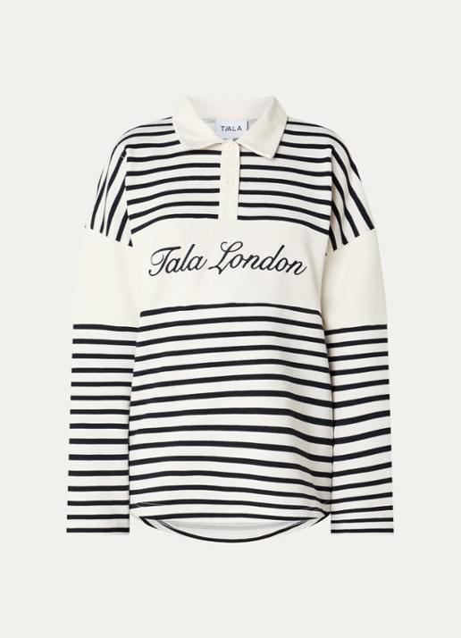 TALA Rugby polo met logo en streepprint - voorkant 3 zwart