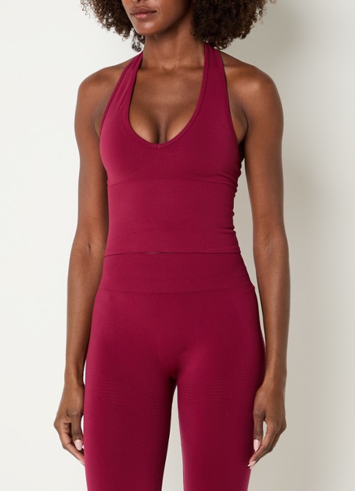 TALA Sculpt Seamless trainings haltertop met light support - achterkant 2 kersenrood
