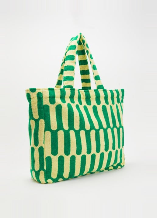 Tarta Gelatina Paseo shopper van badstof met print - achterkant 2 groen