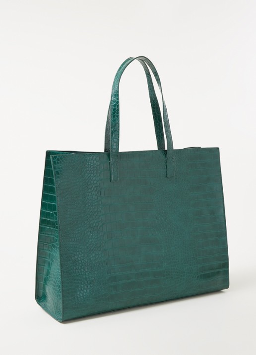 Ted Baker Alicon shopper met crocostructuur - achterkant 4 donkergroen