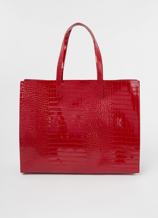 Ted Baker Alicon shopper met crocostructuur - voorkant 3 donkerrood