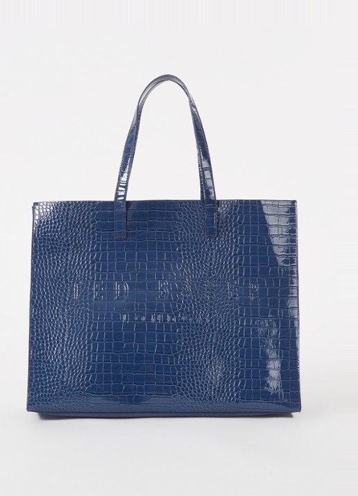 Ted Baker Alicon shopper met crocostructuur - voorkant 4 blauw