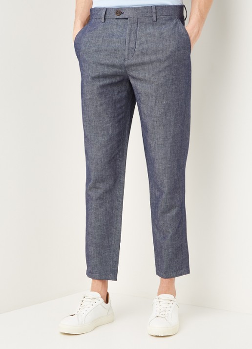 Ted Baker Bambtro tapered fit cropped pantalon in linnenblend - detail 3 donkerblauw