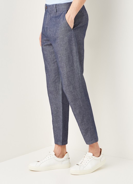 Ted Baker Bambtro tapered fit cropped pantalon in linnenblend - detail 4 donkerblauw