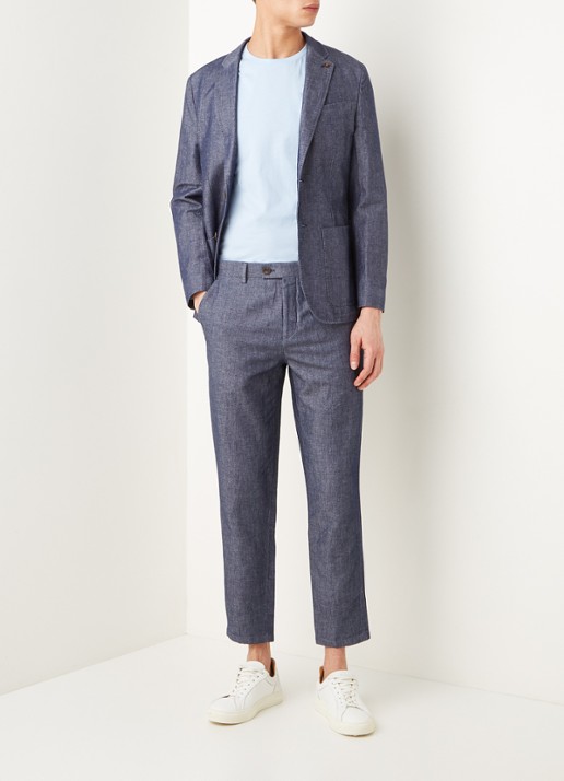 Ted Baker Bambtro tapered fit cropped pantalon in linnenblend - voorkant 2 donkerblauw
