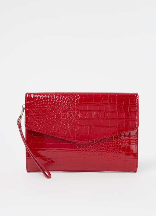 Ted Baker Crocey clutch met crocostructuur - voorkant 2 donkerrood