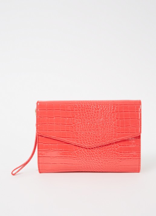 Ted Baker Crocey clutch met crocostructuur - voorkant 3 koraal