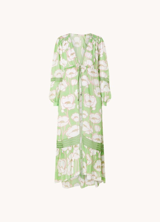 Ted Baker Elisiia maxi strandjurk met bloemenprint en opengewerkt dessin - voorkant groen