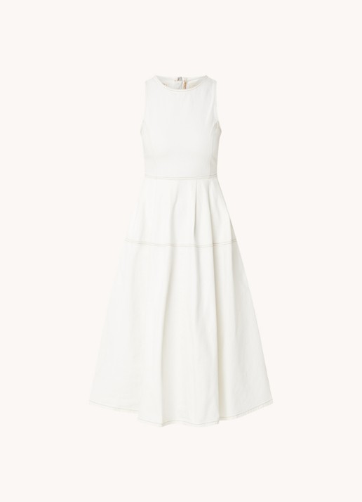 Ted Baker Erie mouwloze midi jurk van denim met steekzakken - voorkant 2 ivoor