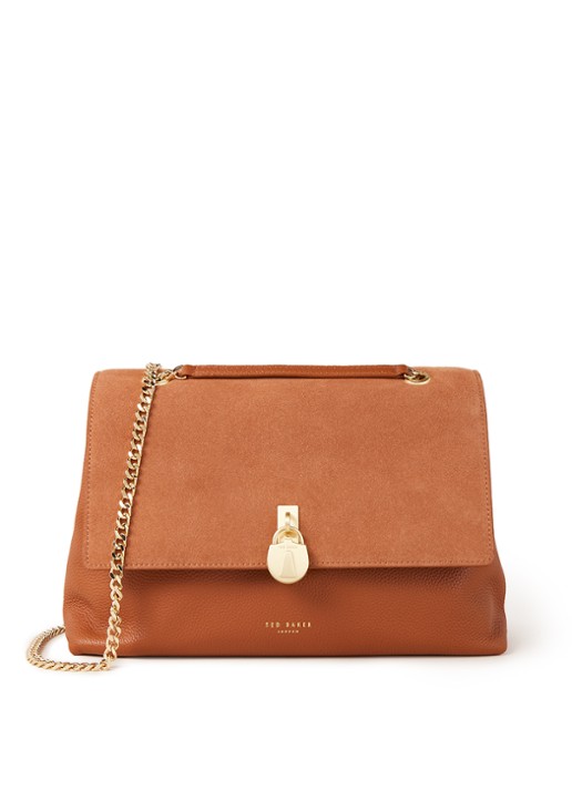 Ted Baker Hermiaa schoudertas van leer en suède - voorkant 3 cognac