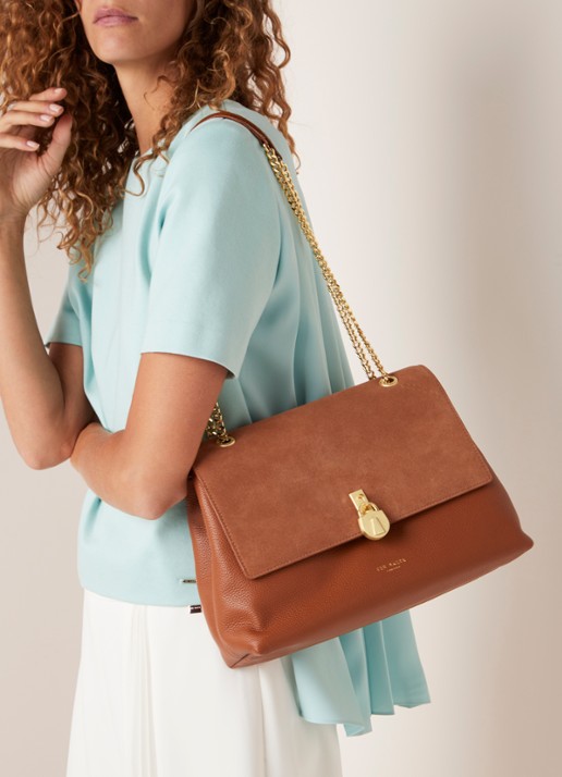 Ted Baker Hermiaa schoudertas van leer en suède - voorkant 4 cognac