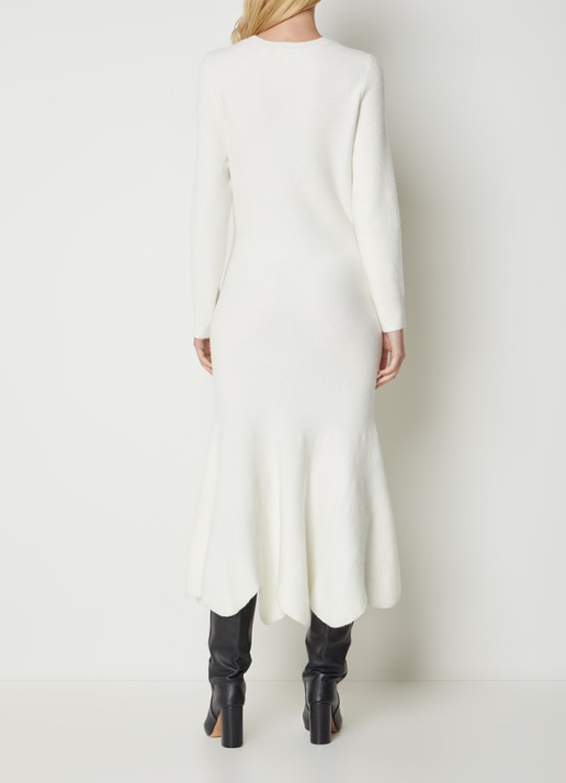 Ted Baker Jolaymay fijngebreide midi trui-jurk in wolblend met volant - achterkant 4 gebroken wit