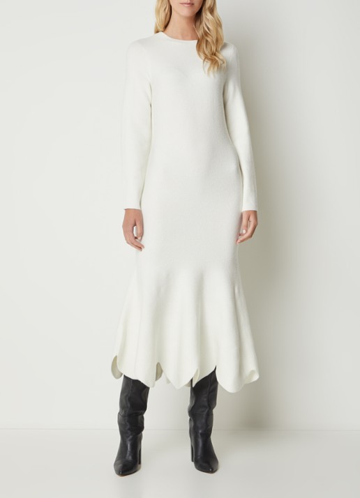 Ted Baker Jolaymay fijngebreide midi trui-jurk in wolblend met volant - detail 3 gebroken wit