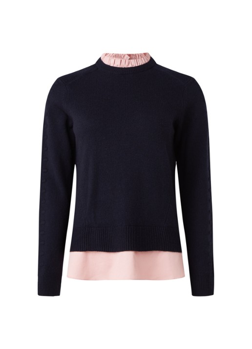 Ted Baker Lissiah fijngebreide pullover van wol met blouse-inzet - voorkant 2 zwart
