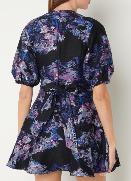 Ted Baker Midi A-lijn jurk met jacquard dessin en ballonmouw - achterkant 3 zwart