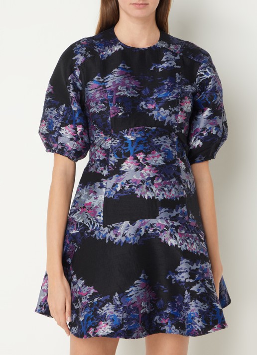Ted Baker Midi A-lijn jurk met jacquard dessin en ballonmouw - detail 4 zwart