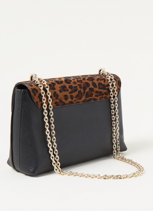 Ted Baker Naomeli schoudertas van leer met panterprint - achterkant 2 zwart
