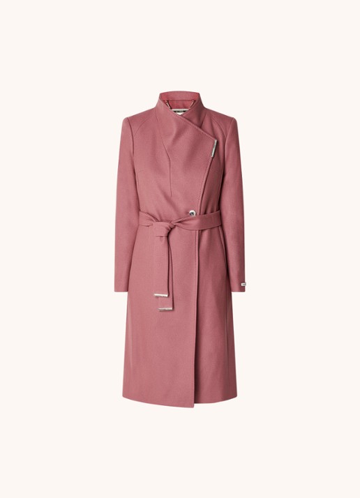 Ted Baker Rose mantel in kasjmierblend met strikceintuur - voorkant 2 oudroze