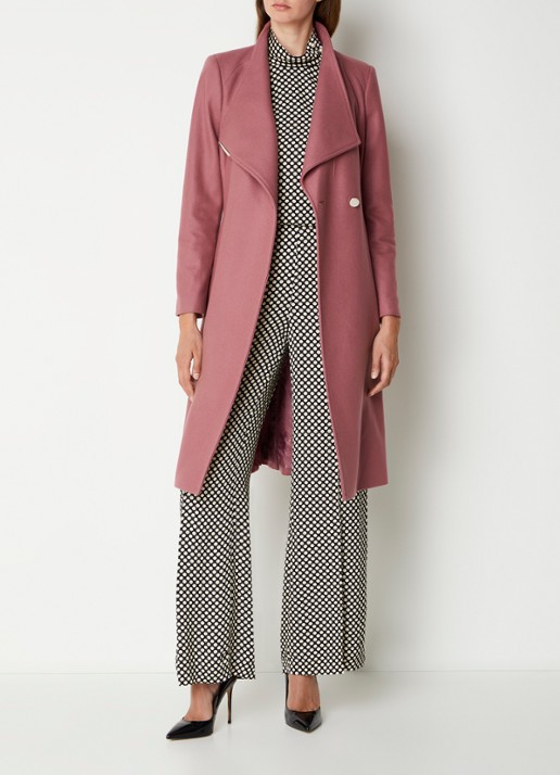 Ted Baker Rose mantel in kasjmierblend met strikceintuur - voorkant 3 oudroze