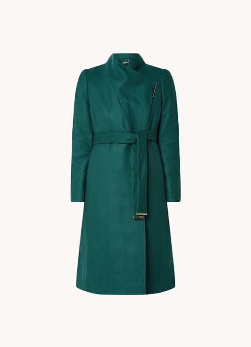 Ted Baker Rose mantel in kasjmierblend met strikceintuur - voorkant 9 donkergroen