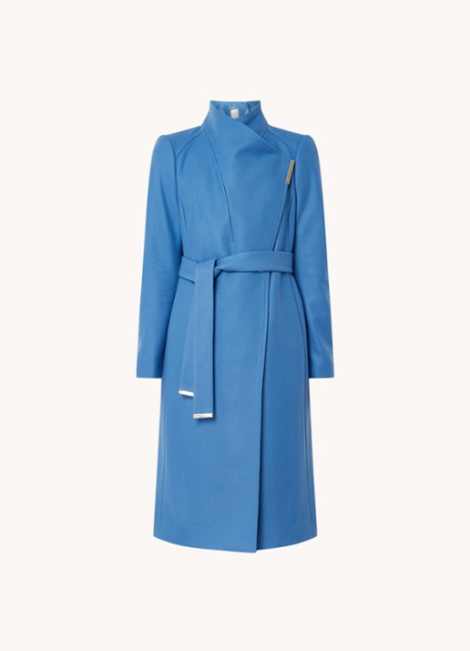 Ted Baker Rose mantel in kasjmierblend met strikceintuur - voorkant 2 middenblauw