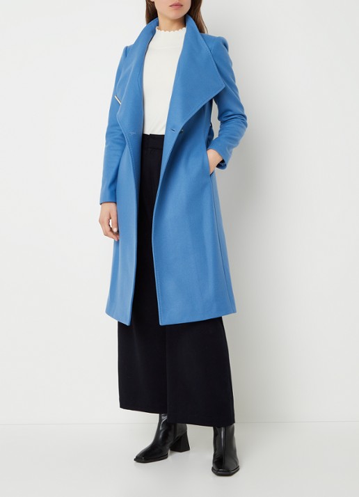 Ted Baker Rose mantel in kasjmierblend met strikceintuur - voorkant 3 middenblauw