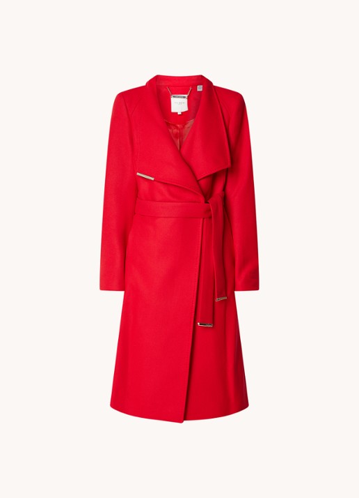 Ted Baker Rose mantel in kasjmierblend met strikceintuur - voorkant 2 rood