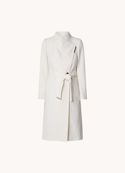 Ted Baker Rose mantel in kasjmierblend met strikceintuur - voorkant 2 ivoor