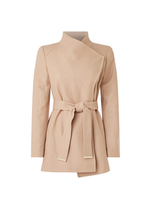Ted Baker Rosess mantel in kasjmierblend met strikceintuur - voorkant 3 camel