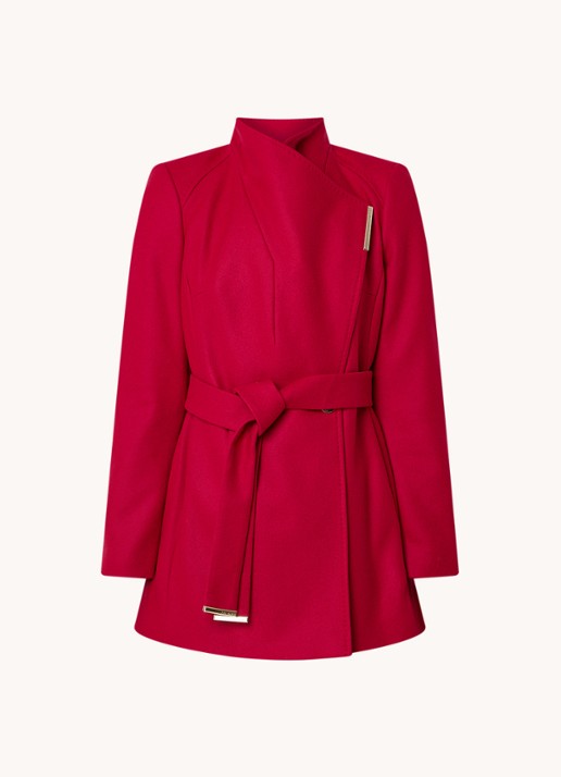 Ted Baker Rosess mantel in kasjmierblend met strikceintuur - voorkant donkerroze