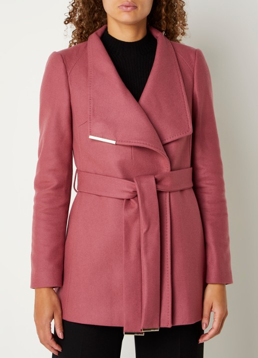 Ted Baker Rosess mantel in kasjmierblend met strikceintuur - detail 2 oudroze