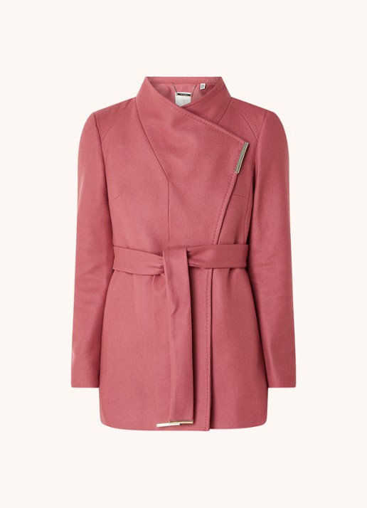 Ted Baker Rosess mantel in kasjmierblend met strikceintuur - voorkant 4 oudroze