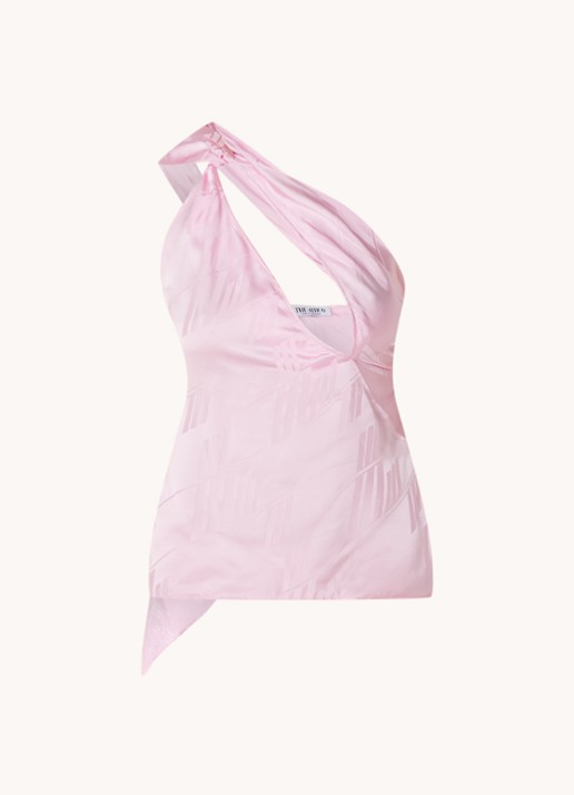 The Attico One shoulder top van satijn - voorkant 2 lichtroze