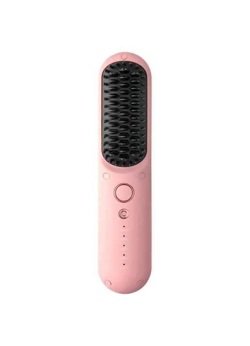 The Coucou Club Coucou Cordless Hair Straightening Brush - snoerloze elektrische haarborstel - voorkant 6 lichtroze