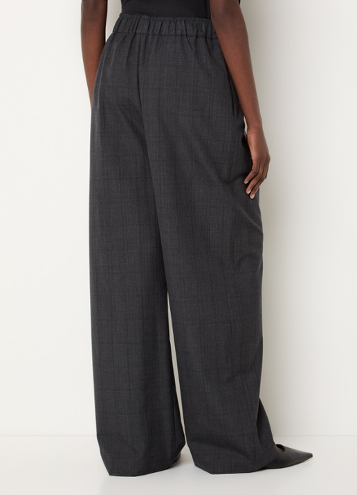 The Frankie Shop Baxter high waist wide fit pantalon in wolblend met ruitdessin - achterkant 2 antraciet