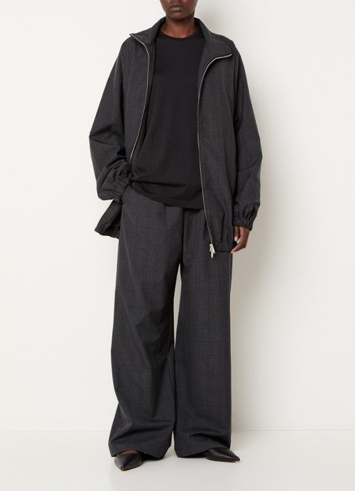 The Frankie Shop Baxter high waist wide fit pantalon in wolblend met ruitdessin - voorkant 4 antraciet