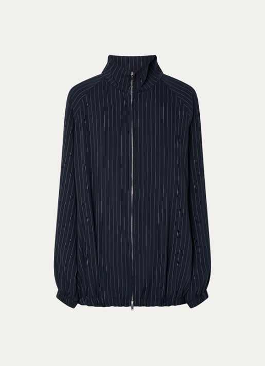 The Frankie Shop Baxter jack met streepprint en steekzakken - voorkant donkerblauw