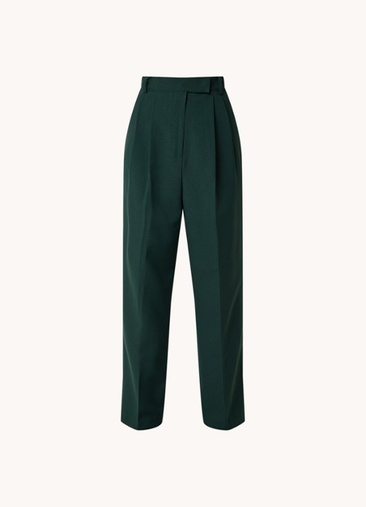 The Frankie Shop Bea high waist straight leg pantalon met steekzakken - voorkant donkergroen