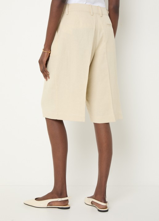The Frankie Shop Bilbao high waist wide fit korte pantalon in linnenblend - achterkant 2 beige