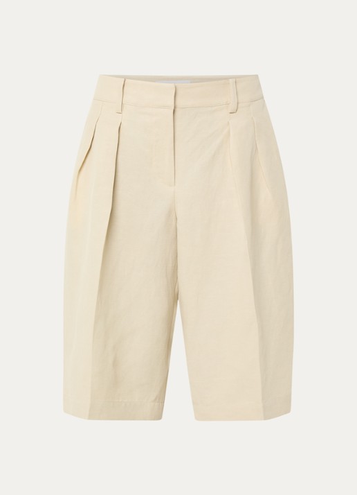 The Frankie Shop Bilbao high waist wide fit korte pantalon in linnenblend - voorkant 3 beige