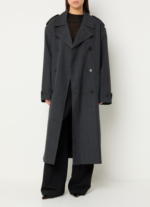 The Frankie Shop Bleecker double-breasted trenchcoat in wolblend met steekzakken - voorkant 2 donkergrijs