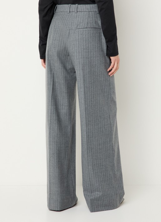 The Frankie Shop Brickell high waist wide fit pantalon van scheerwol met krijtstreep - achterkant 4 grijs