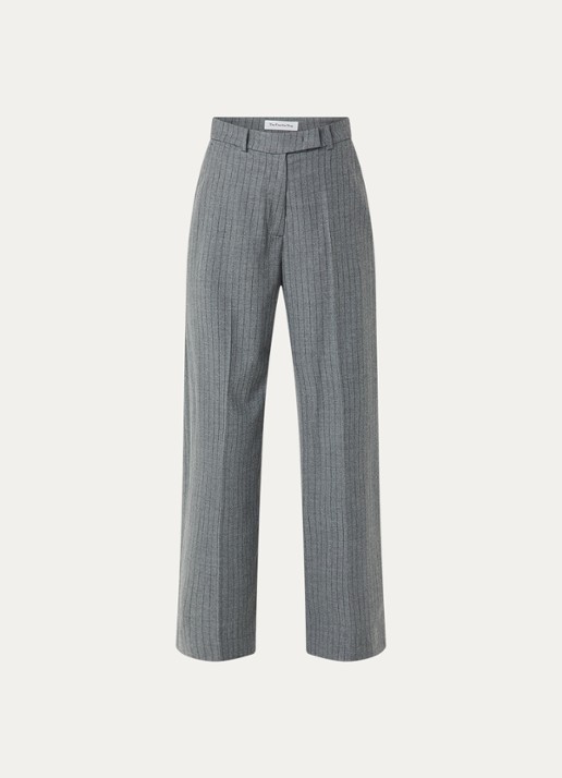 The Frankie Shop Brickell high waist wide fit pantalon van scheerwol met krijtstreep - voorkant grijs