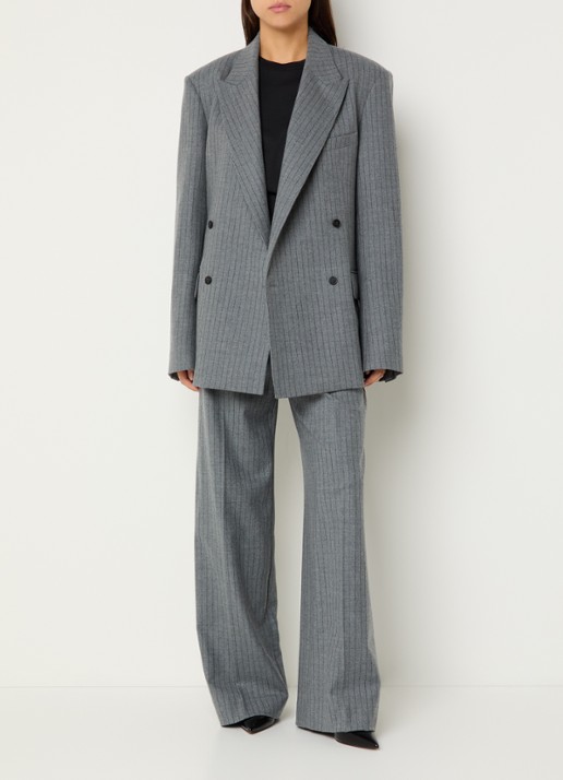 The Frankie Shop Brickell high waist wide fit pantalon van scheerwol met krijtstreep - voorkant 2 grijs