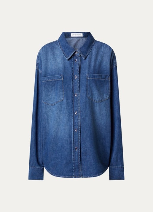 The Frankie Shop Deira blouse van chambray met borstzakken - voorkant 2 indigo